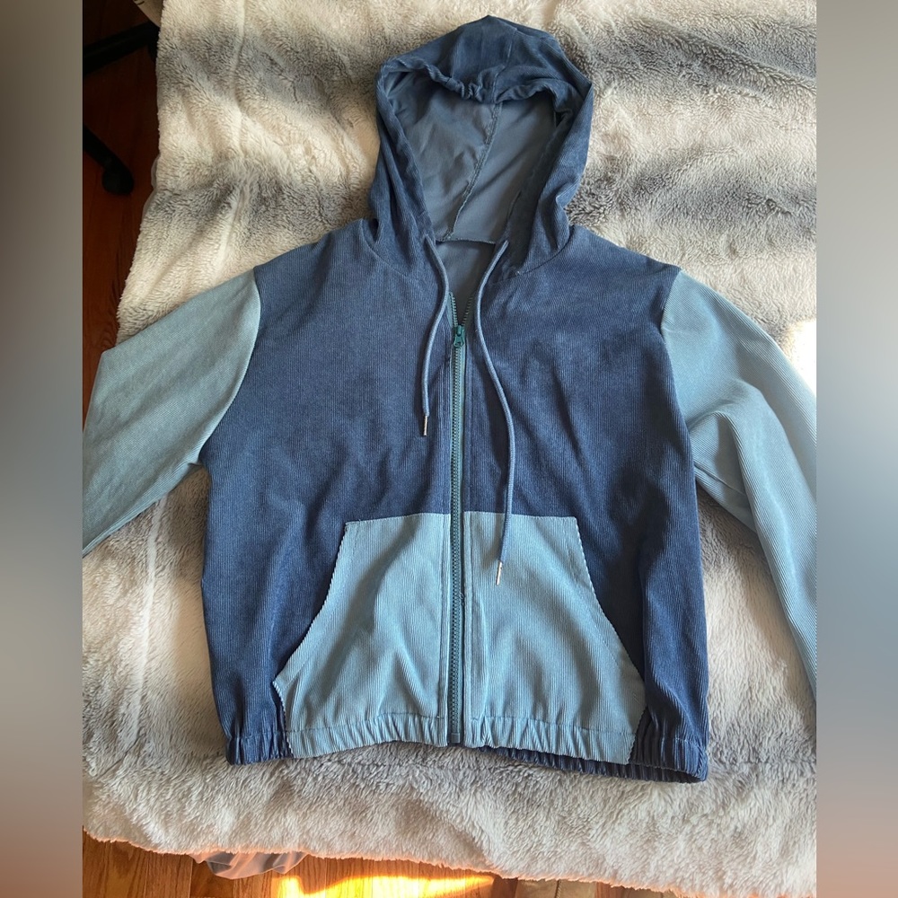 color block corduroy zip up